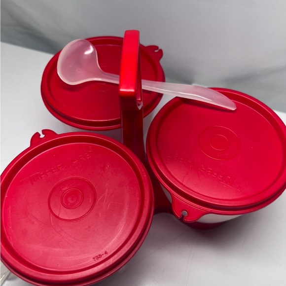 Vintage Tupperware Condiment Set Caddy Containers Covers Spoons - Picture 3 of 5